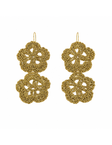 Pendientes artesanales de doble flor estilo bohemio