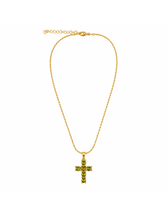 Collar dorado con cruz de cristales facetados verdes 2