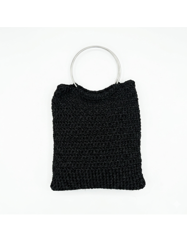 Bolso artesanal de crochet metalizado con asas metálicas