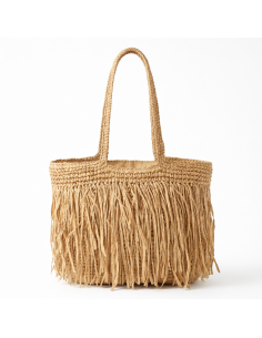 Bolso boho de paja trenzada con flecos largos y asas integradas
