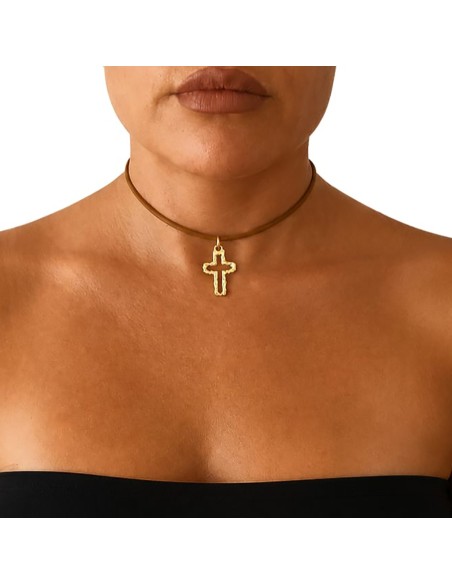 Collar cruz dorada artesanal | Cruz Luz de Guía