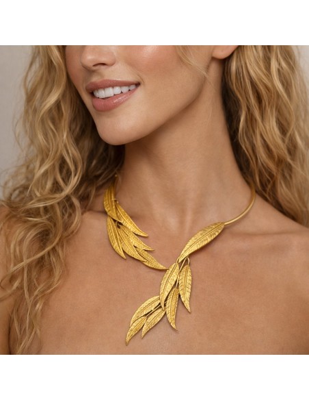 Choker Linfa dorado con hojas | Collar ajustable estilo romano