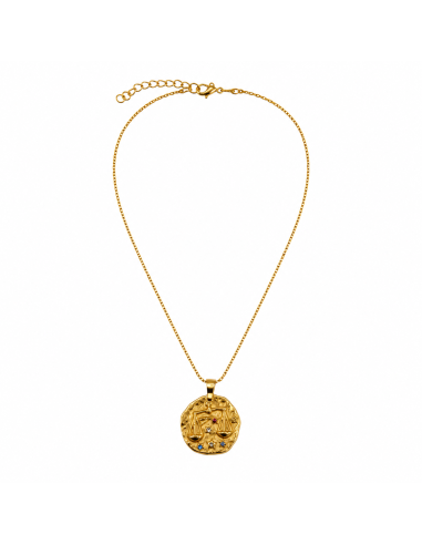Collar dorado inspirado en los signos del zodiaco con medallón grabado.