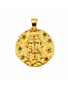 Collar dorado inspirado en los signos del zodiaco con medallón grabado. 2