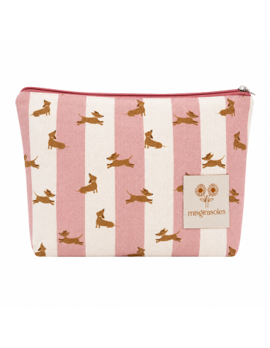 Neceser de algodón estampado teckel con rayas bicolor