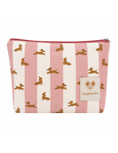 Neceser de algodón estampado teckel con rayas bicolor
