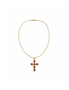 Colgante Cruz Rubí con cristales rojos y acabado dorado