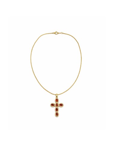 Colgante Cruz Rubí con cristales rojos y acabado dorado