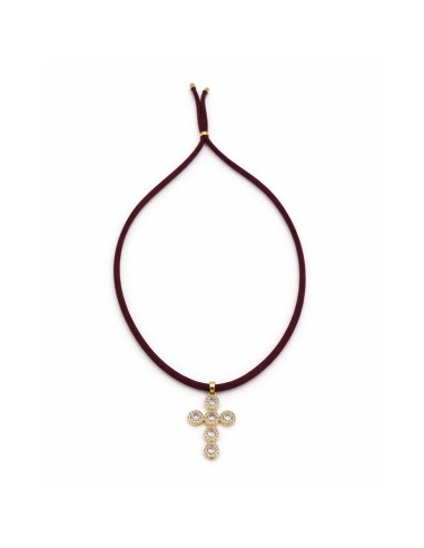 Colgante cruz Nápoles dorada con circonitas | Collar elegante
