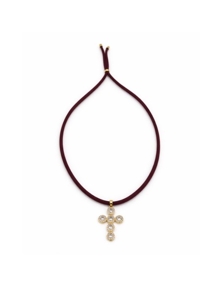 Colgante cruz Nápoles dorada con circonitas | Collar elegante