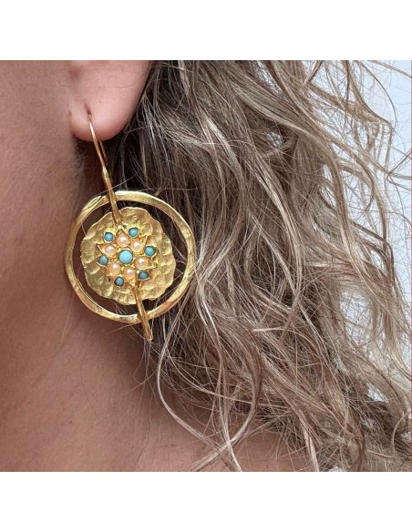Pendientes Astro de Turquesa dorados | Joya vintage con piedras