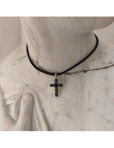 Collar Cruz Azabache de Circonitas Negras | Mis Girasoles