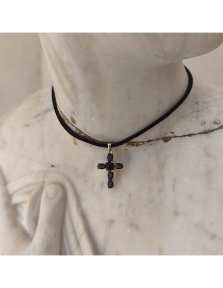 Collar Cruz Azabache de Circonitas Negras | Mis Girasoles
