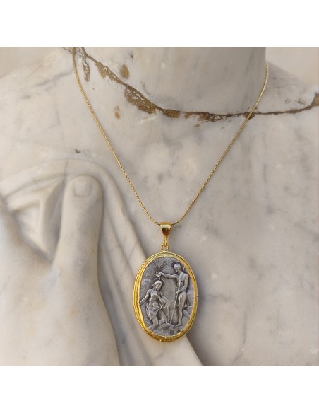 Medallón Bautismo en el Jordán dorado 65 cm | Colgante religioso