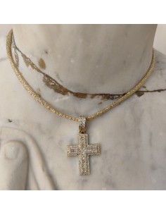 Cruz Luz gargantila dorada con circonitas | Collar cruz elegante