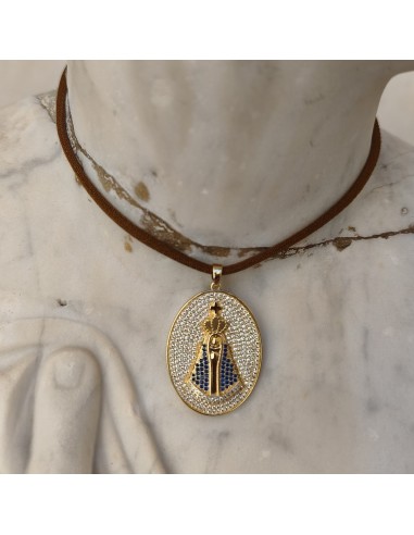 Collar Virgen del Valle dorado | Medalla con circonitas