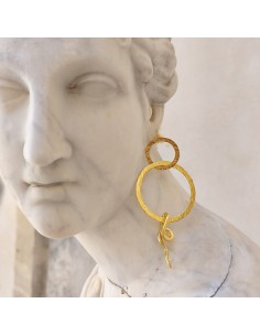 Pendientes aro doble con serpiente dorados | Pendientes largos bohemios