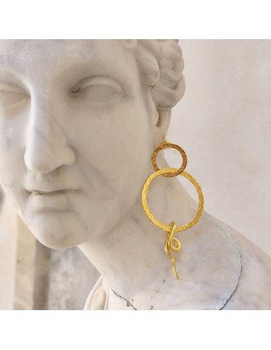 Pendientes aro doble con serpiente dorados | Pendientes largos bohemios