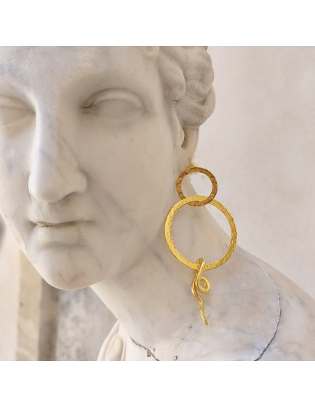 Pendientes aro doble con serpiente dorados | Pendientes largos bohemios