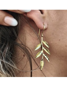Pendientes dorados boho con hojas | Pendientes Ramita