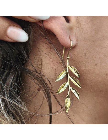 Pendientes dorados boho con hojas | Pendientes Ramita
