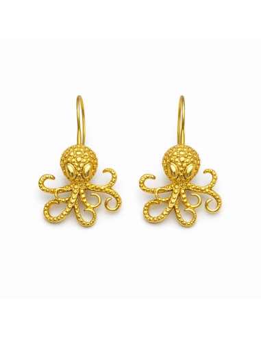 Pendientes dorados de pulpo con diseño marino y textura granulada