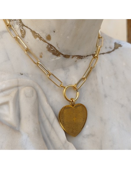 Collar Padre Nuestro dorado corazón | Collar Pater Noster