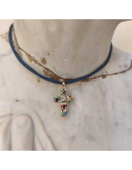 Colgante Cruz Veneciana con Piedras Multicolor | Mis Girasoles