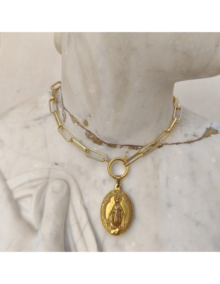 Virgen Medalla Milagrosa dorada | Collar religioso elegante