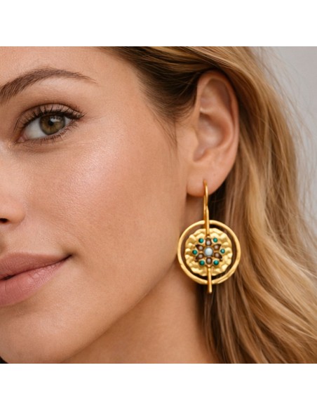 Pendientes Astro de Turquesa dorados | Joya vintage con piedras