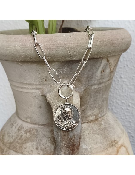 Escapulario Sagrado Corazón | Medalla religiosa dorada y plateada | Mis Girasoles