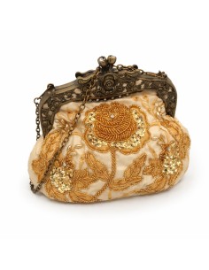 Bolso Clutch Vintage Floral dorado o negro con bordados, lentejuelas, cierre metálico labrado y cadena. 2
