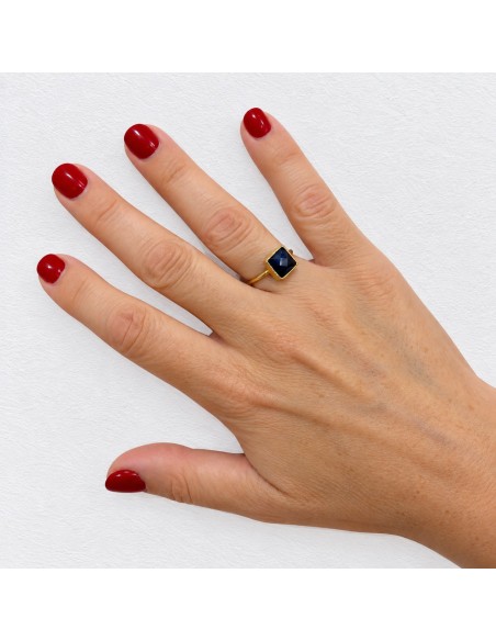 Anillo Zafira Dorado Ajustable con Piedra Azul | Mis Girasoles
