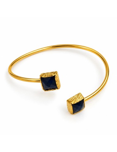 Brazalete Dúo Imperial dorado abierto con dos piedras negras facetadas