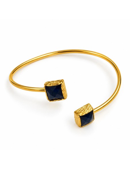 Brazalete Dúo Imperial dorado abierto con dos piedras negras facetadas