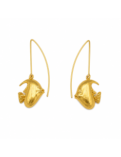 Pendientes dorados con diseño de pez ángel y gancho largo curvado