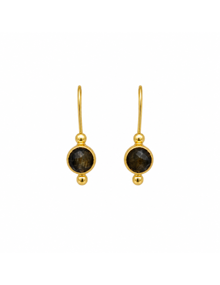 Pendientes dorados con piedra labradorita facetada y gancho