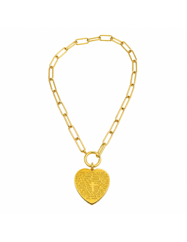 Collar dorado con medalla en forma de corazón con el Padre Nuestro grabado